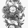 Временная татуировка Часы, череп и розы 34411