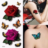 Одноразовая тату-переводилка Розы и бабочки 3D. tat310