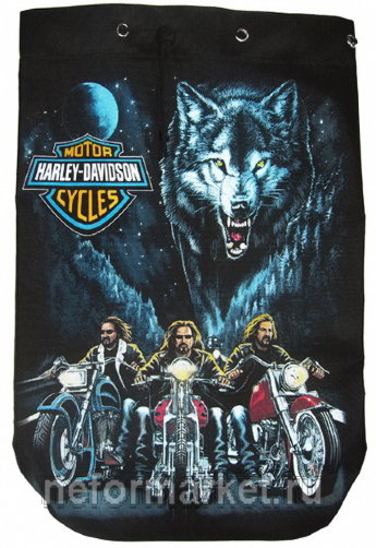 Торба байкерская Harley Davidson волк и байкеры