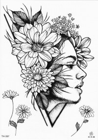Временная татуировка Девушка и цветы 34488
