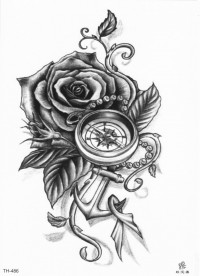 Временная татуировка Роза, компас, якорь 34393