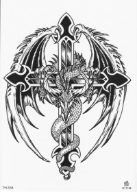 Временная татуировка Дракон на кресте 34378