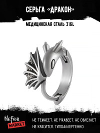 Серьга из нержавеющей стали Дракон HPN763
