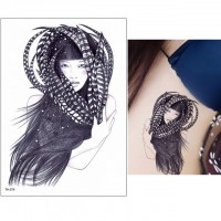 Временная татуировка Девушка с перьями. 34025