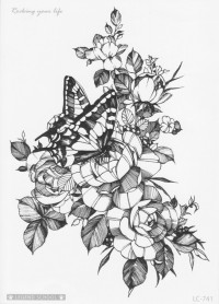 Временная татуировка Розы и бабочка 34223