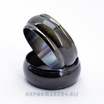 Кольцо из нержавеющей стали 8 мм. Чёрный кошачий глаз. KSS392