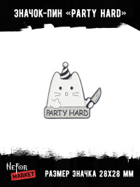 Значок металлический Котик Party hard BR265