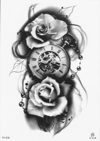 Временная татуировка Розы и часы 34409