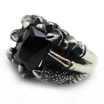 Кольцо с черным камнем из нержавеющей стали KSS012