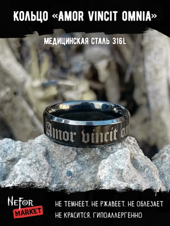 Кольцо из нержавеющей стали Amor vincit omnia 6 мм KSS590b