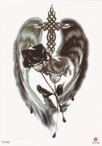 Временная татуировка Крылья, розы, крест 34389