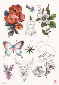 Временная татуировка Цветы и олень микс 34445