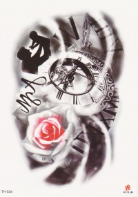 Временная татуировка Часы и роза 34412